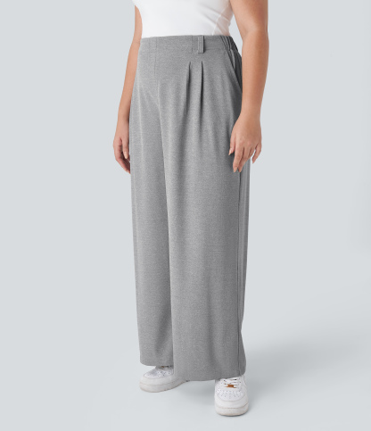 High Waisted Pocket Wide Leg Waffle Work Plus Size Pants