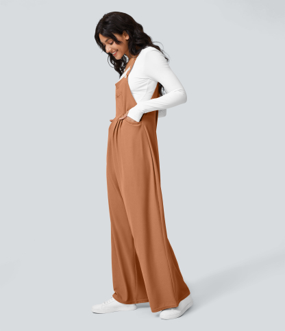 Pockets Waffle Casual Overalls