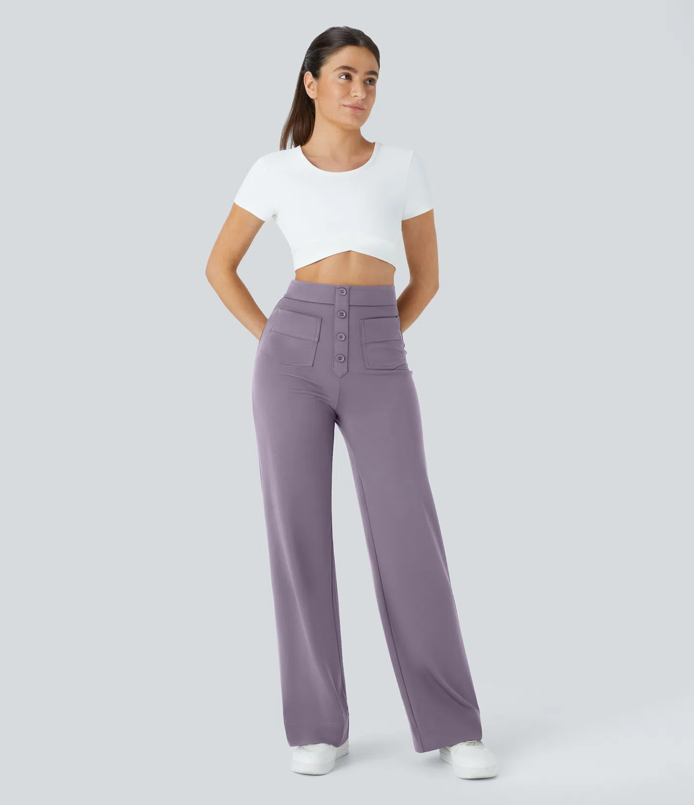 DayStretch High Waisted Pockets Straight Leg Casual Pants