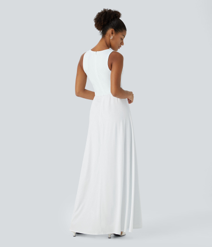 Zipper Sleeveless Pocket Contrast Quick Dry Jumpsuit