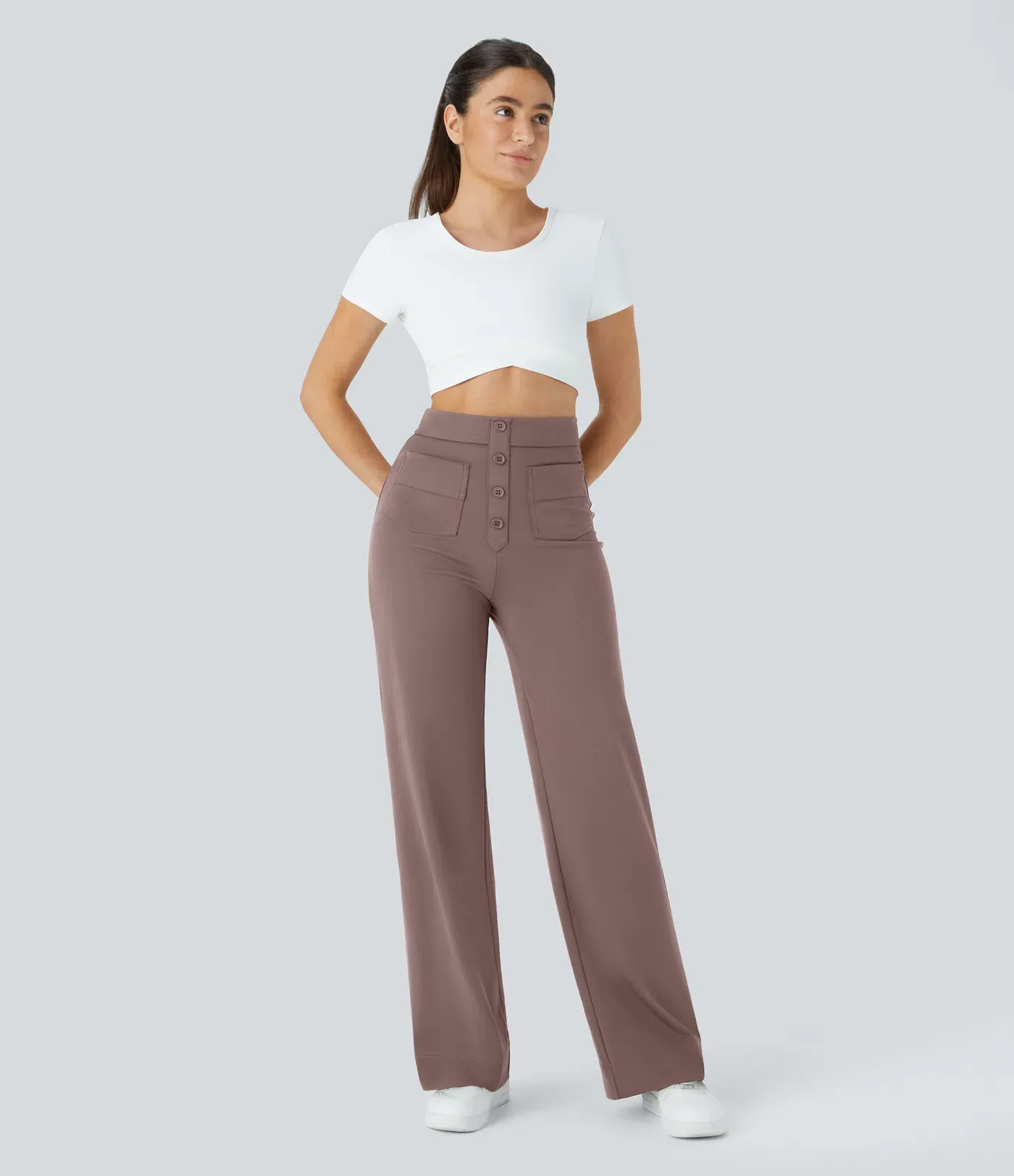 DayStretch High Waisted Pockets Straight Leg Casual Pants