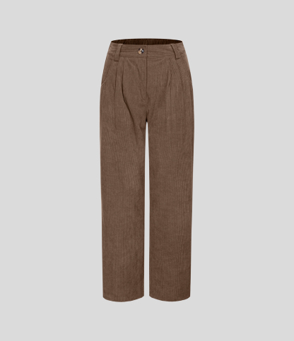 Mid Rise Zipper Pocket Corduroy Casual Pants