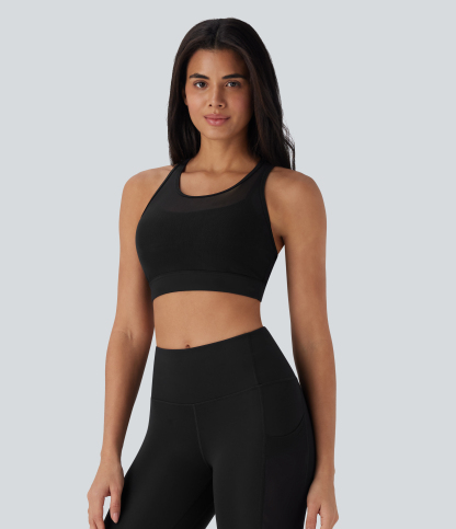 Medium Support Racerback Contrast Mesh Quick Dry Training Sports Bra A-C Cups