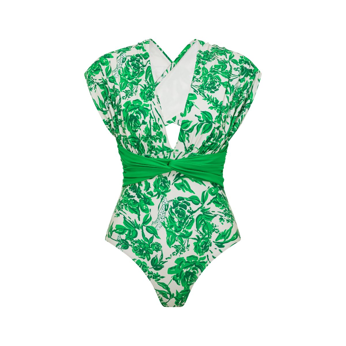 V Neck Printed One Piece Swimsuit and Skirt