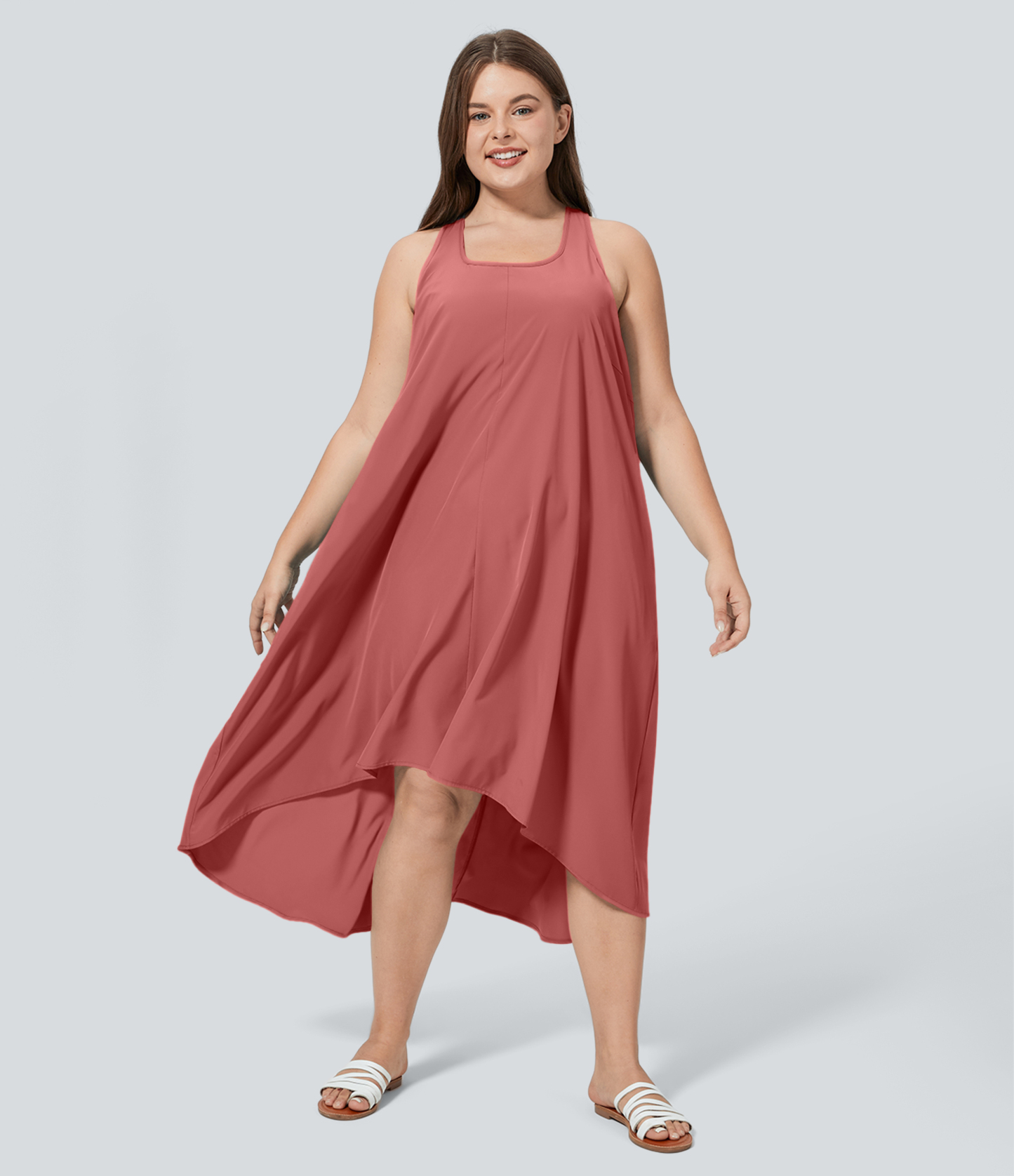 RacerPocket High Low Flowy Midi Quick Dry Casual Plus Size Dress