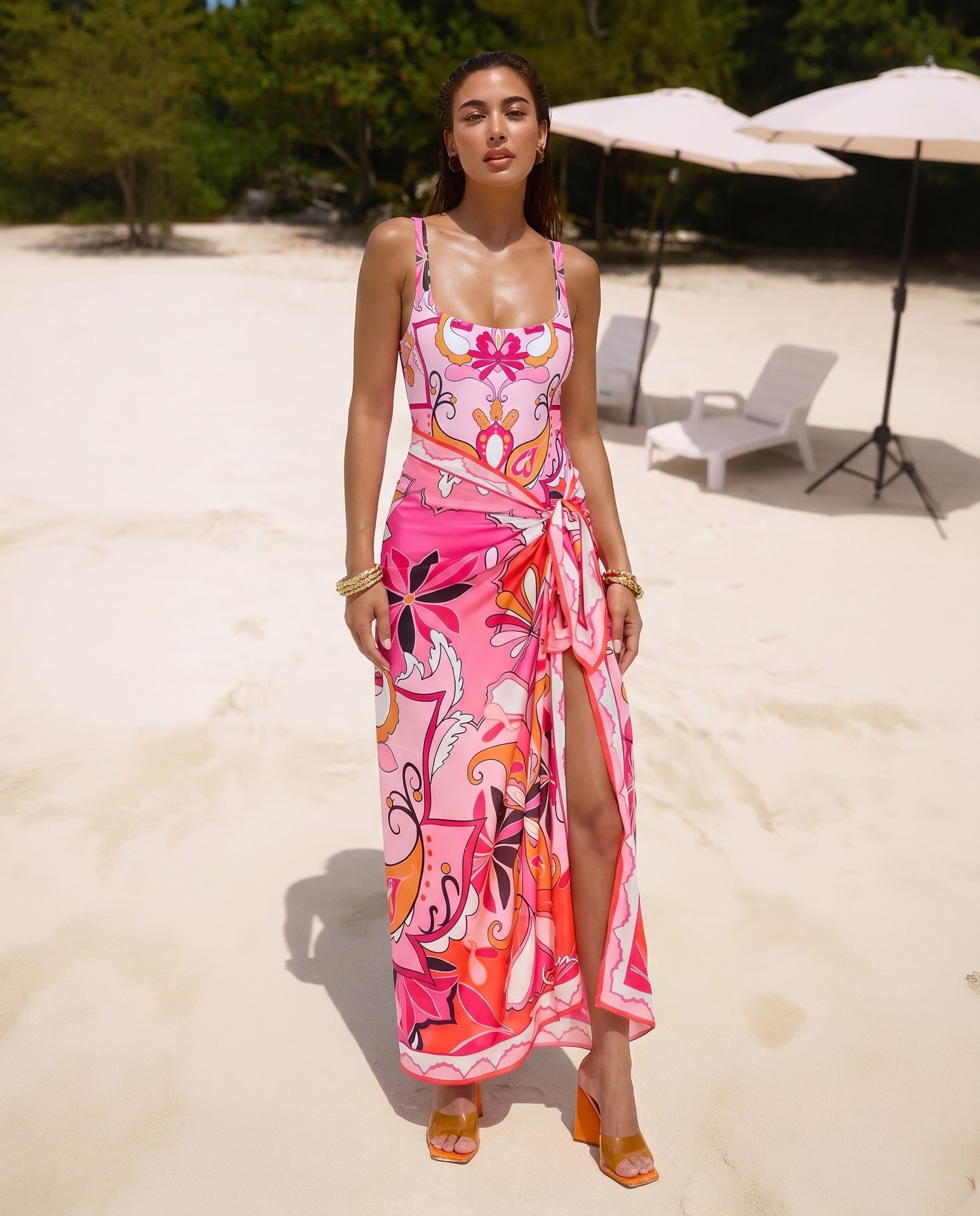 Printed One Piece Swimsuit and Sarong Flaxmaker