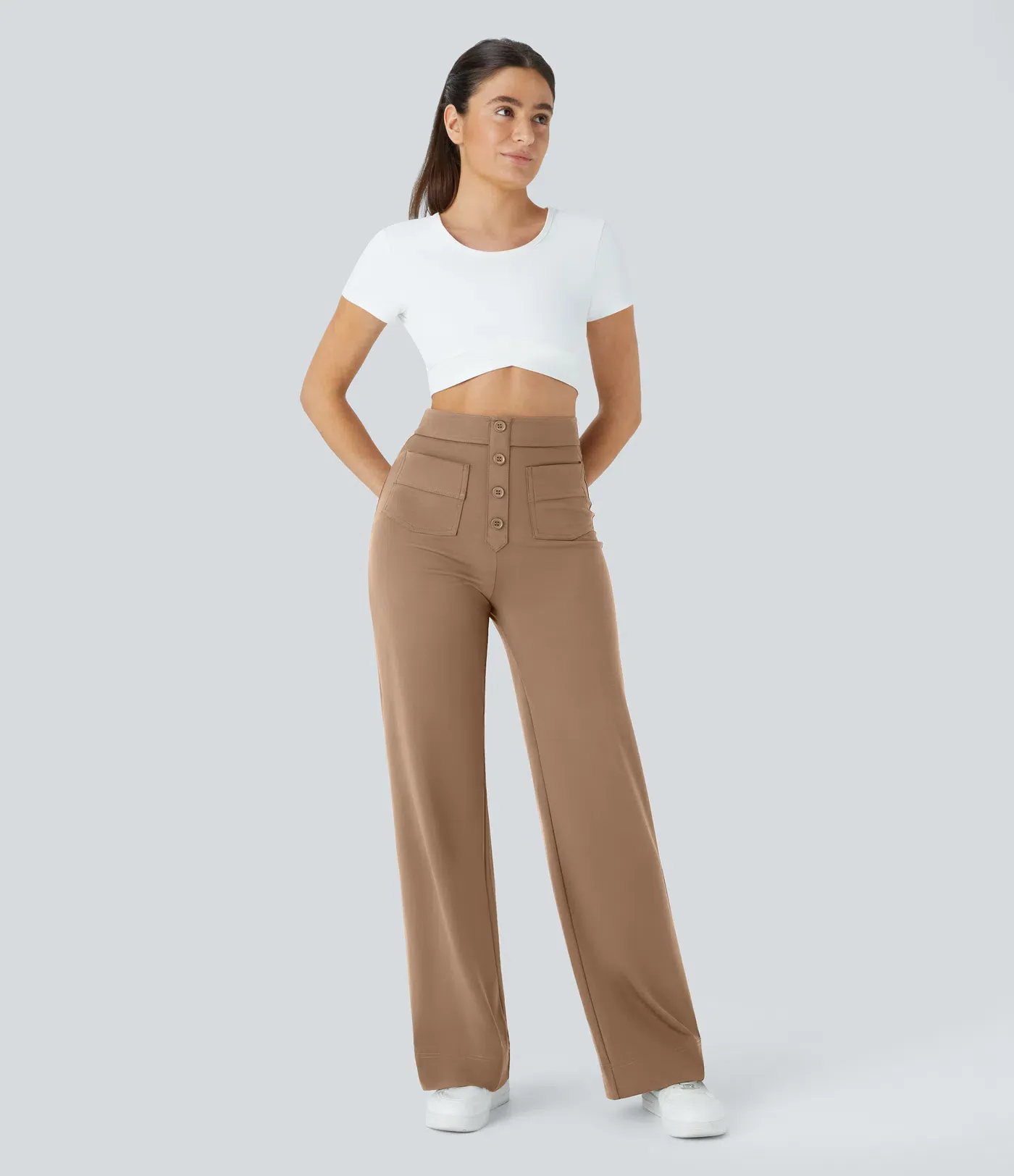 DayStretch High Waisted Pockets Straight Leg Casual Pants