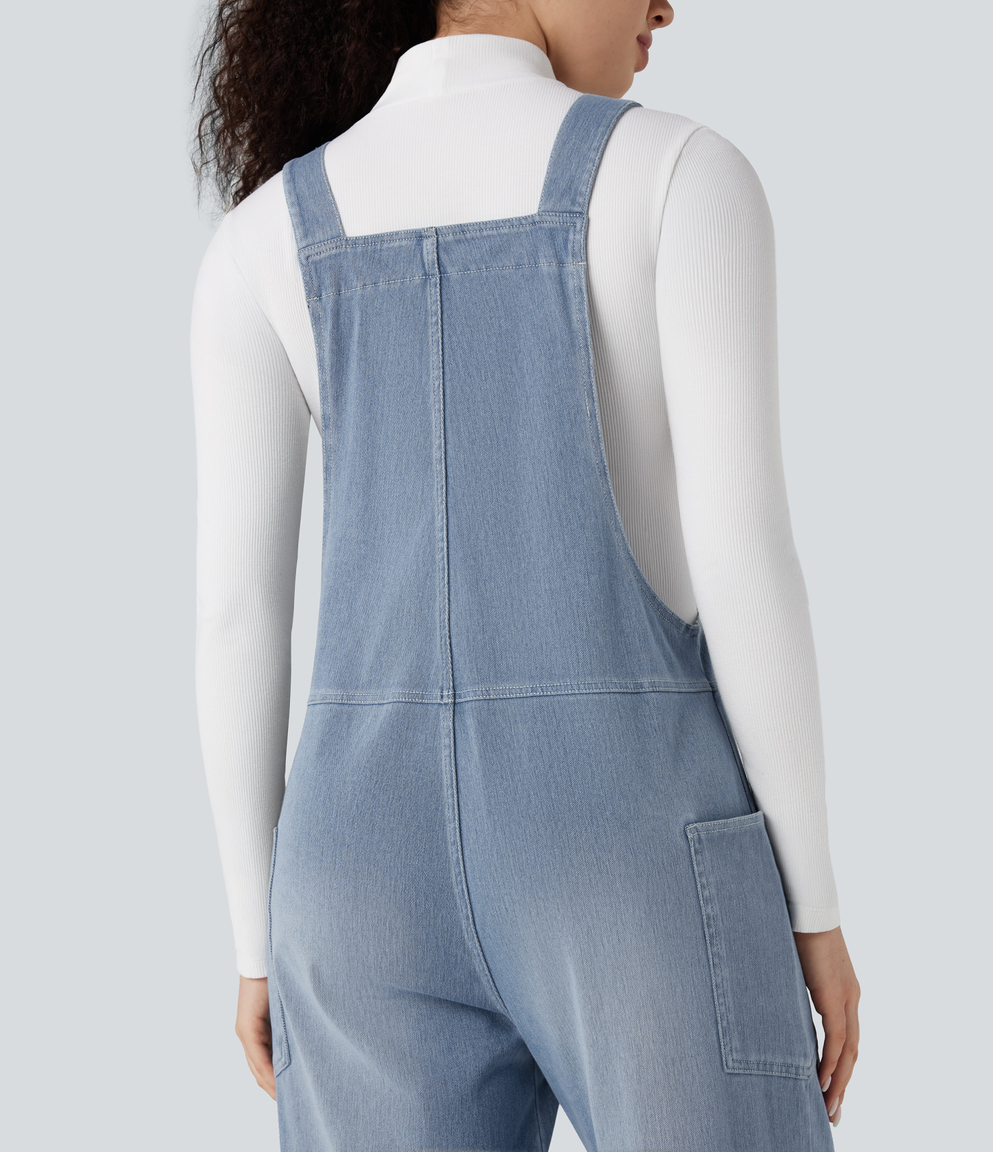 V Neck Pocket Washed Denim Casual Overalls