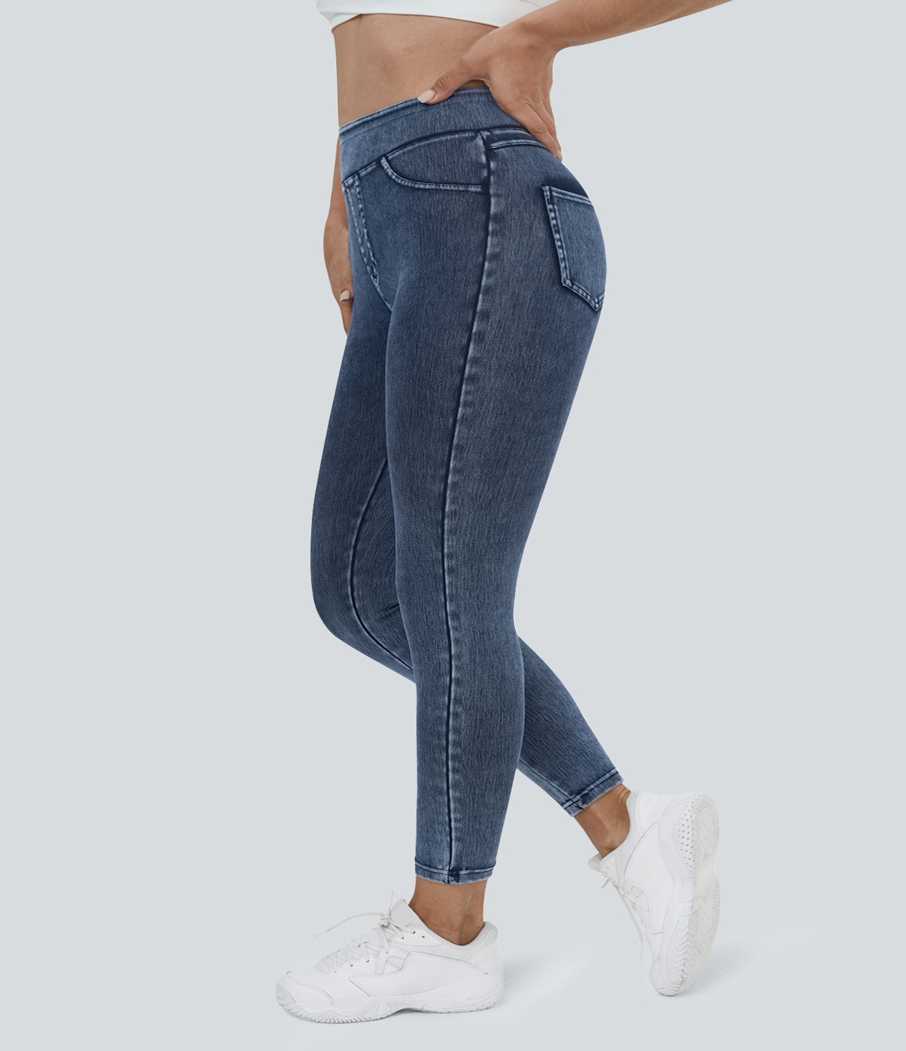 High Waisted Pocket Denim Plus Size Casual Leggings
