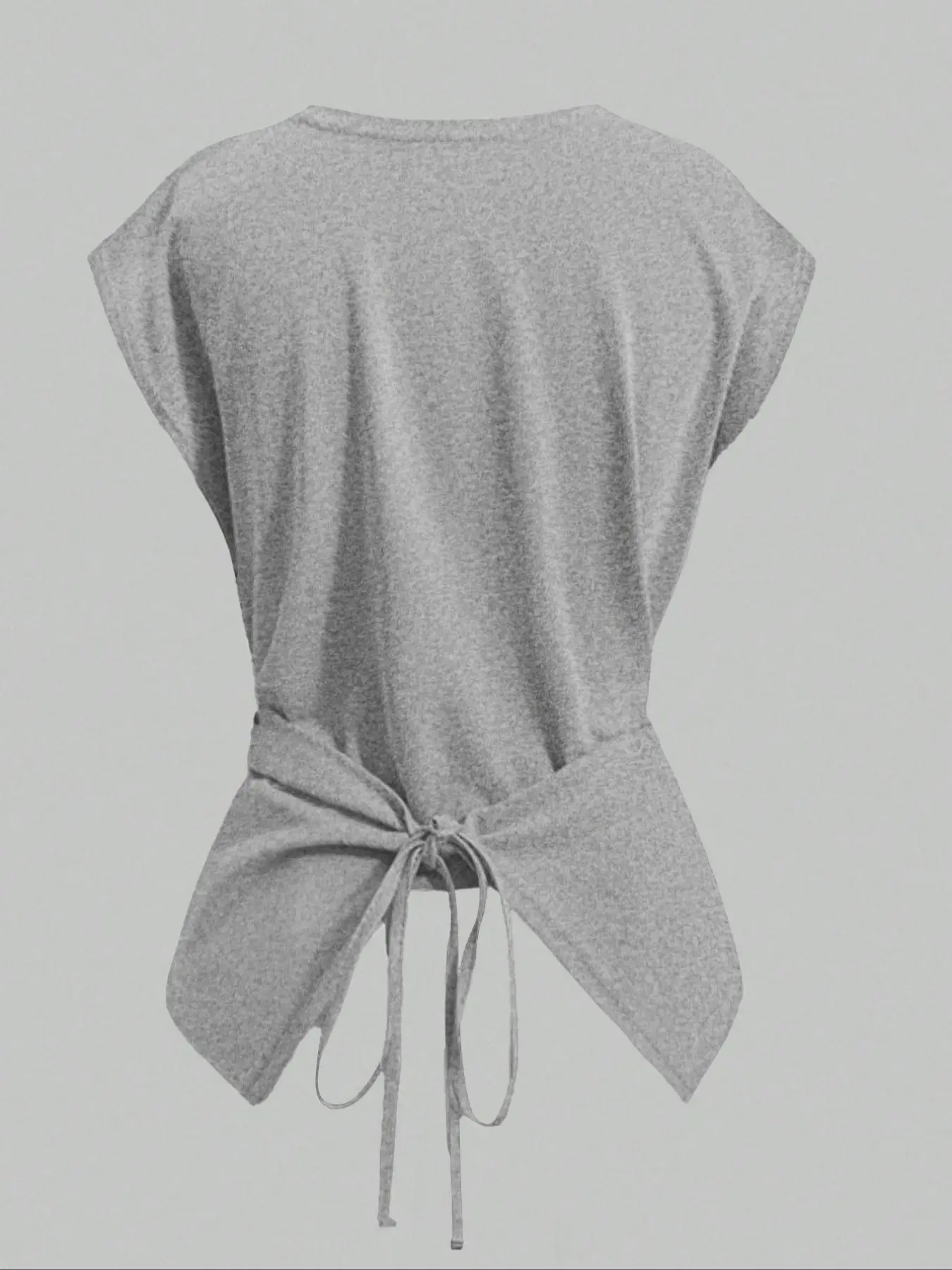 Women's Knitted Round Neck Drop Shoulder Sleeve T-Shirt, Fashion Casual Chic Asymmetrical Criss Cross Back Tie Top, Spring & Fall Wear
