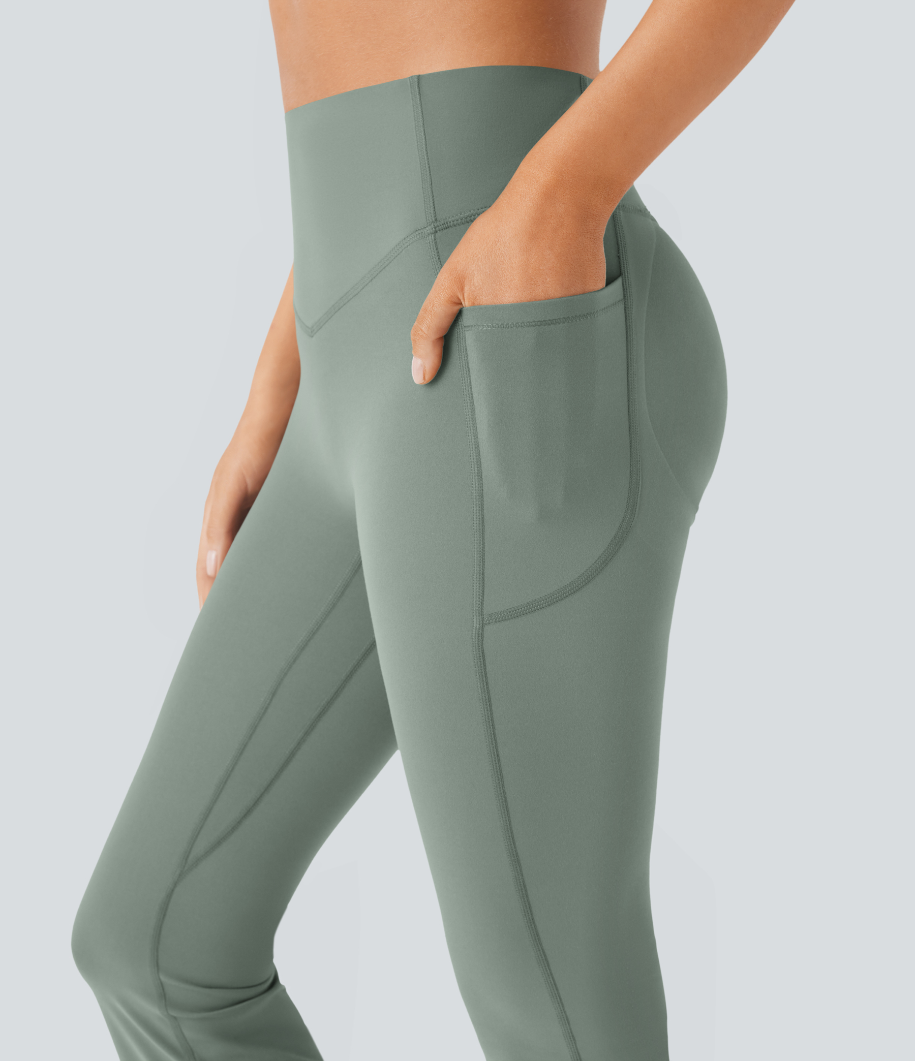 High Waisted Scrunch Butt Lifting Tummy Control Pocket Shaping Yoga Bootcut Leggings