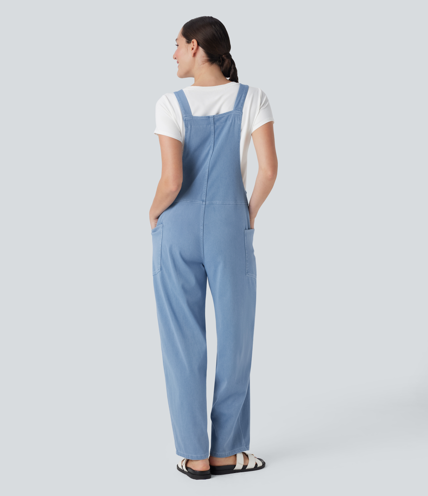 V Neck Pocket Washed Denim Casual Overalls