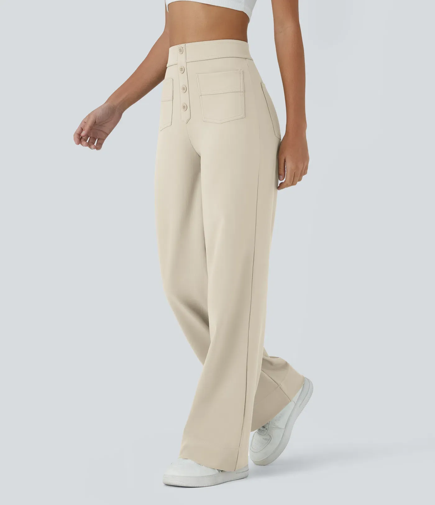DayStretch High Waisted Pockets Straight Leg Casual Pants