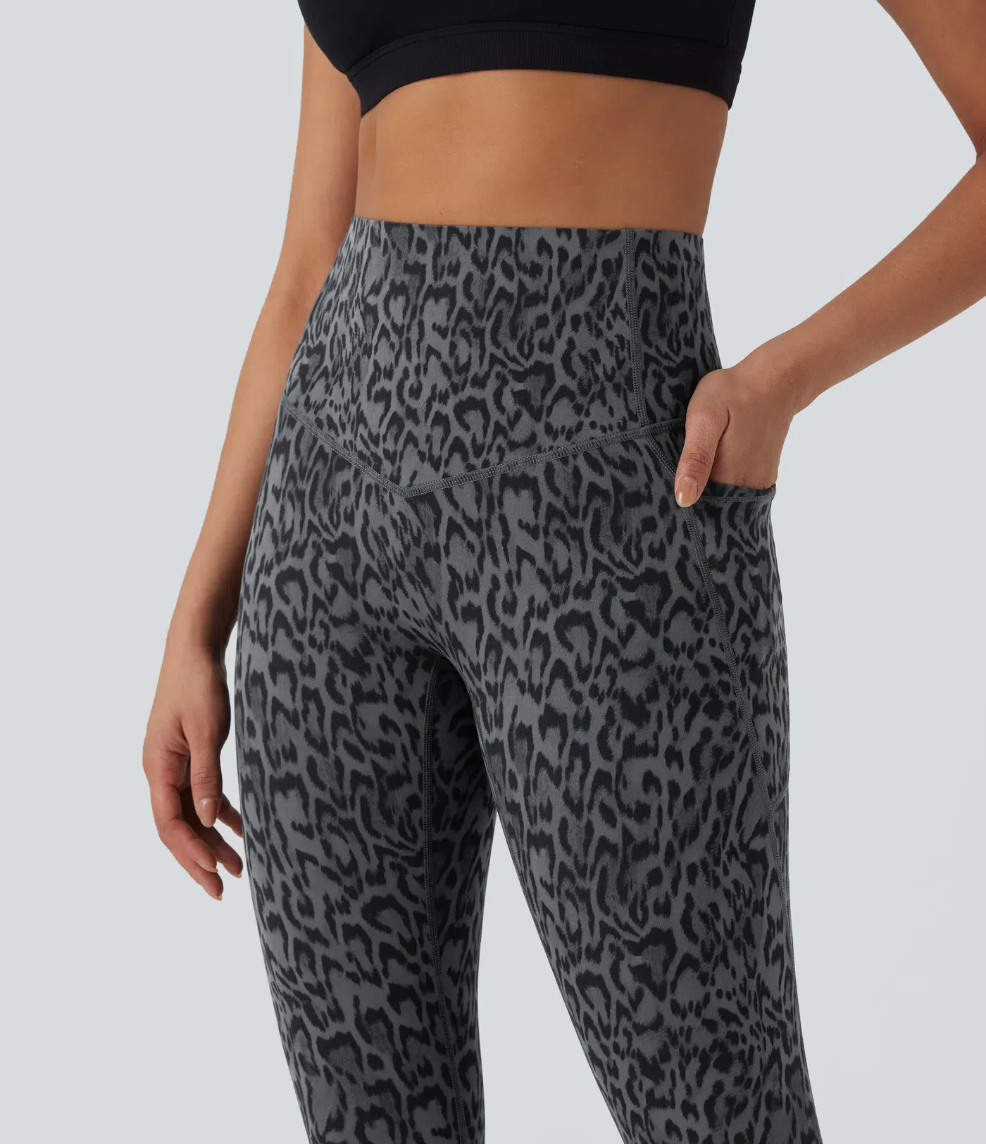 Leopard Print High Waisted Tummy Control Yoga Leggings with Pockets