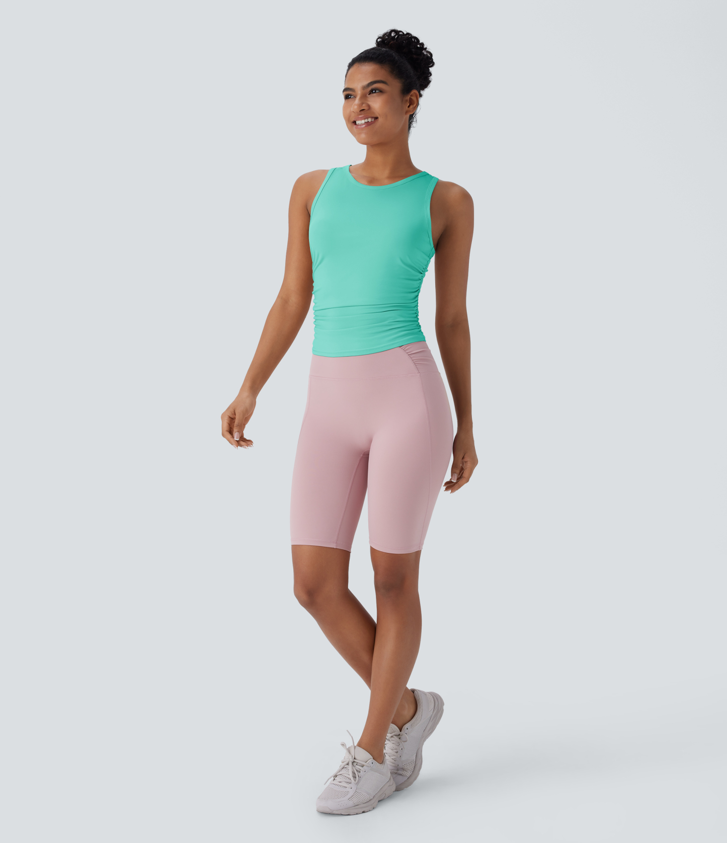 Round Neck Racerback Ruched Yoga Tank Top