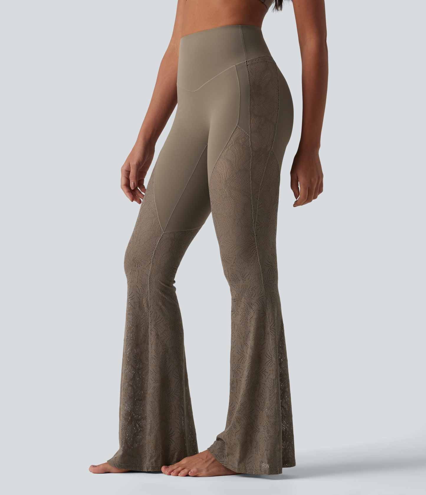 High Waisted Tummy Control Contrast Lace Yoga Flare Leggings with Pocket