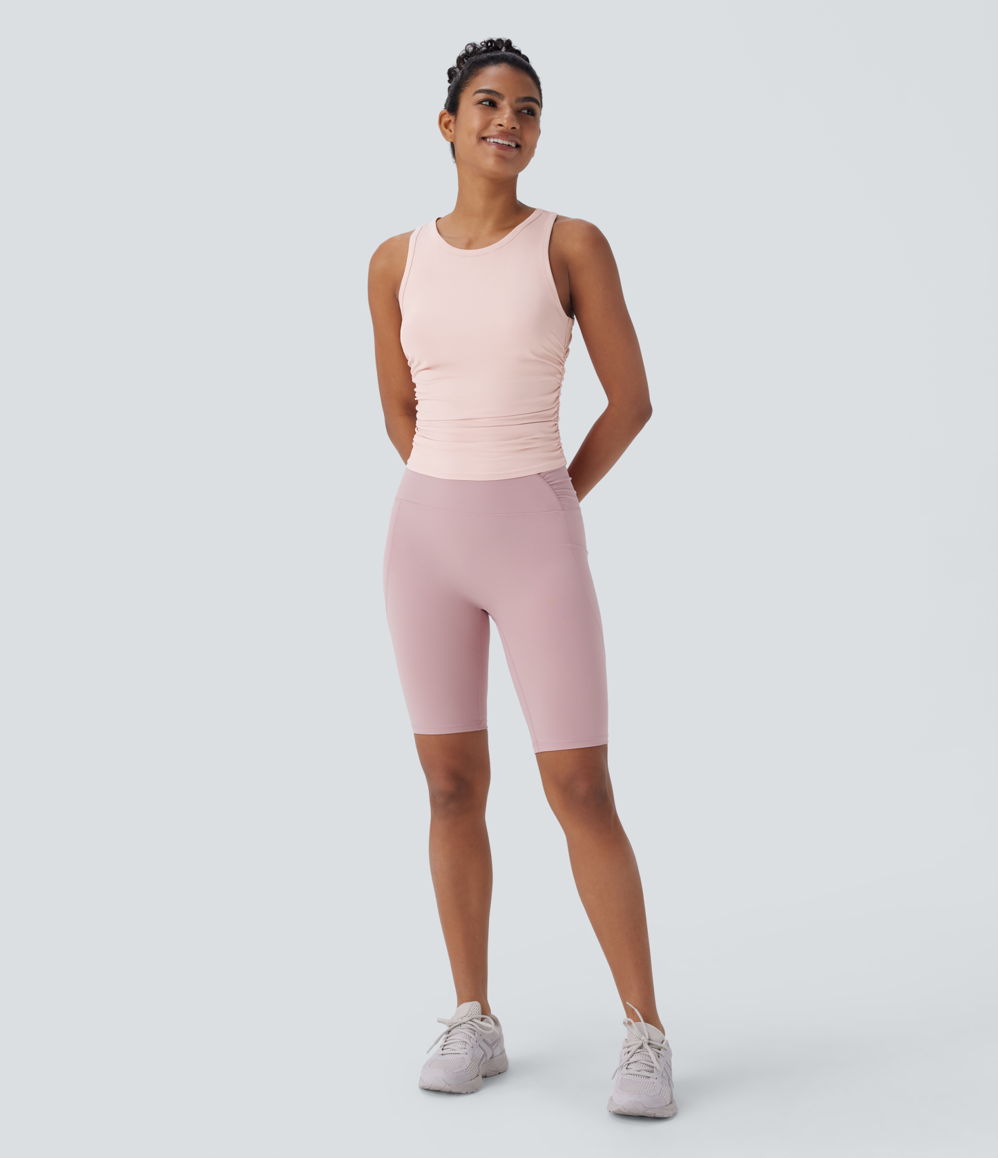 Round Neck Racerback Ruched Yoga Tank Top
