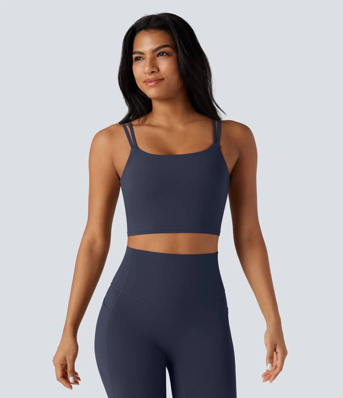 Double-shoulder-strapped, Knot-front, Backless Cropped Yoga Tank Top
