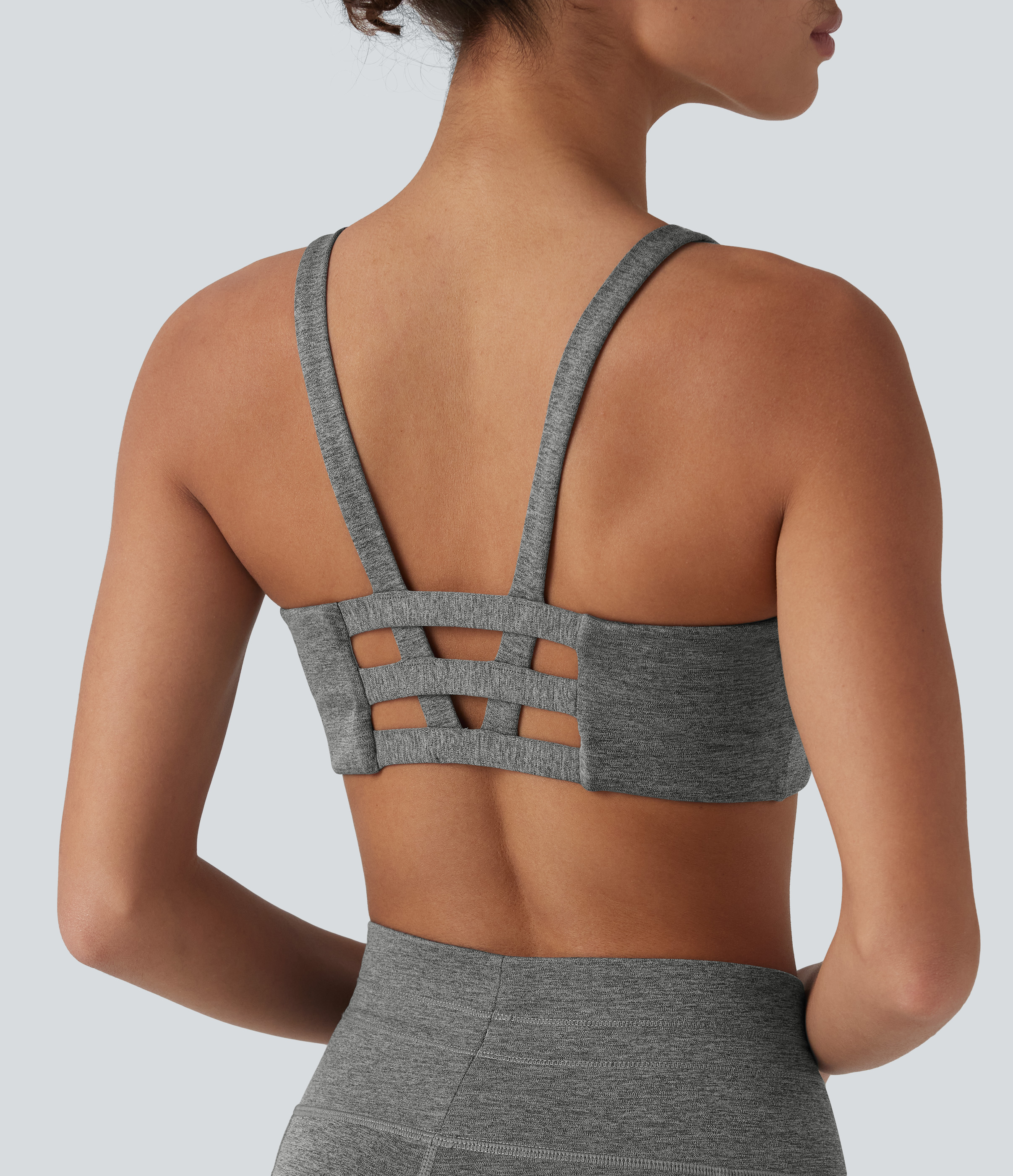 Heathered Low Support U Neck Cut Out Quick Dry  Yoga Sports Bra