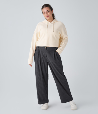 Mid Rise Zipper Pocket Plus Size Corduroy Casual Pants