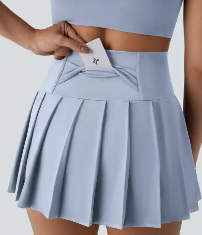 High Waisted Pleated 2-in-1 Side & Pocket Asymmetric Hem Quick Dry Mini Dance Skirt
