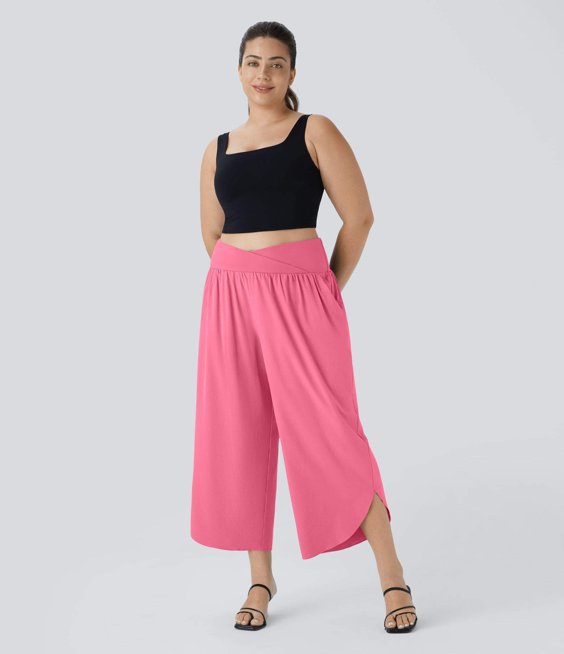 High Waisted Crossover Pocket Quick Dry Plus Size Pants