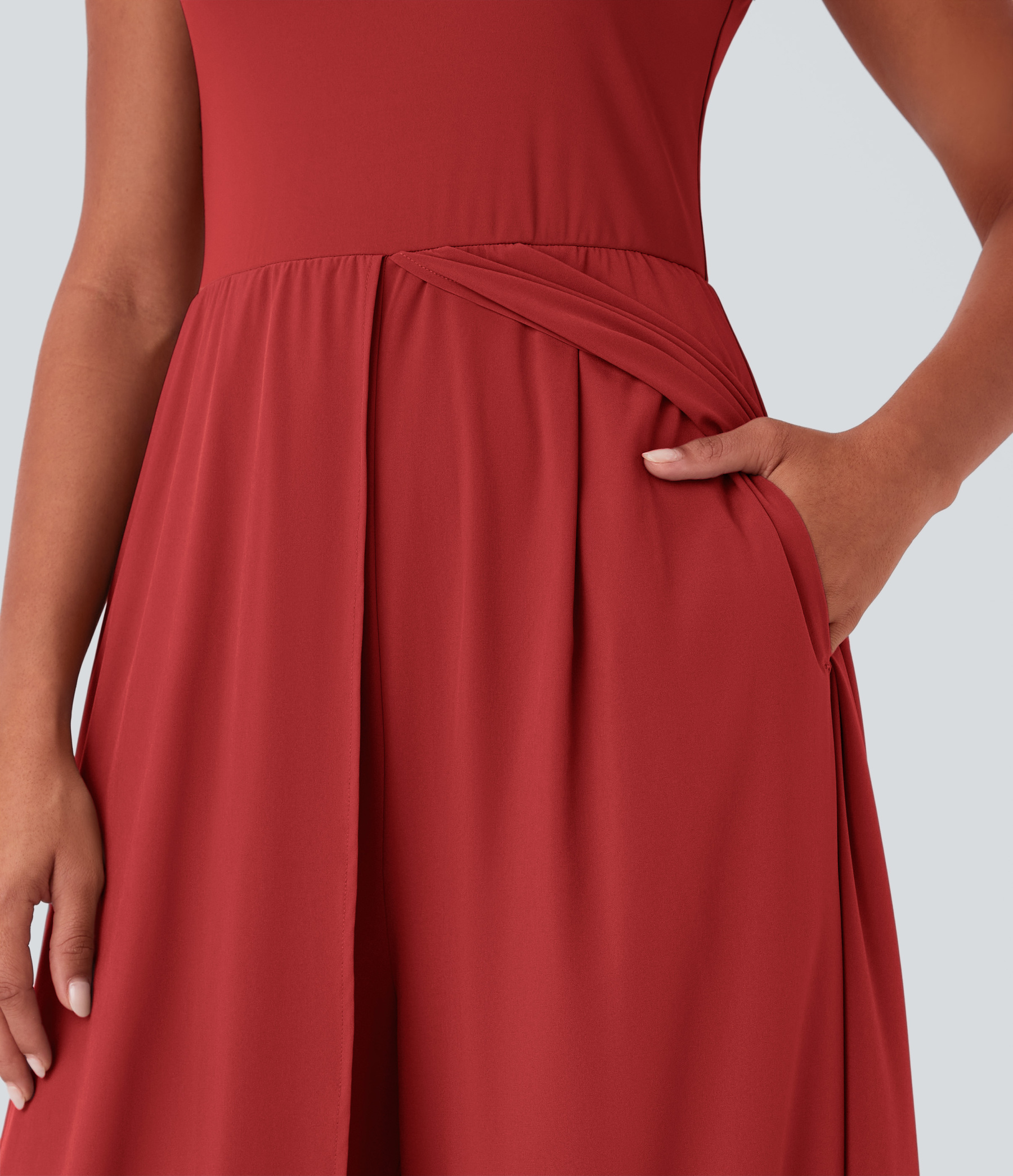 Zipper Sleeveless Pocket Contrast Quick Dry Jumpsuit