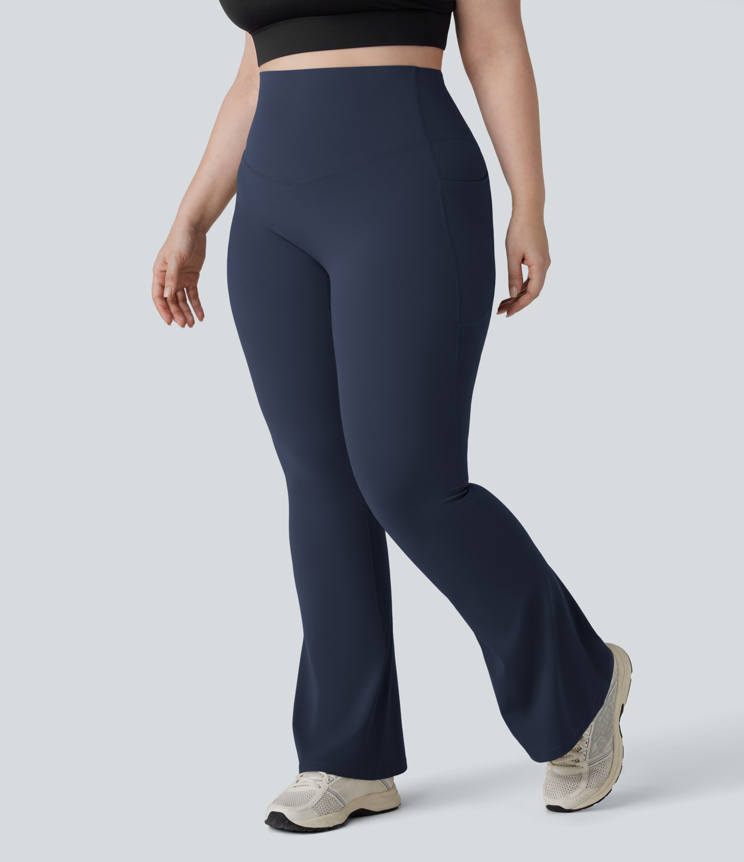 High Waisted Tummy Control Pocket Shaping Yoga Bootcut Plus Size Leggings