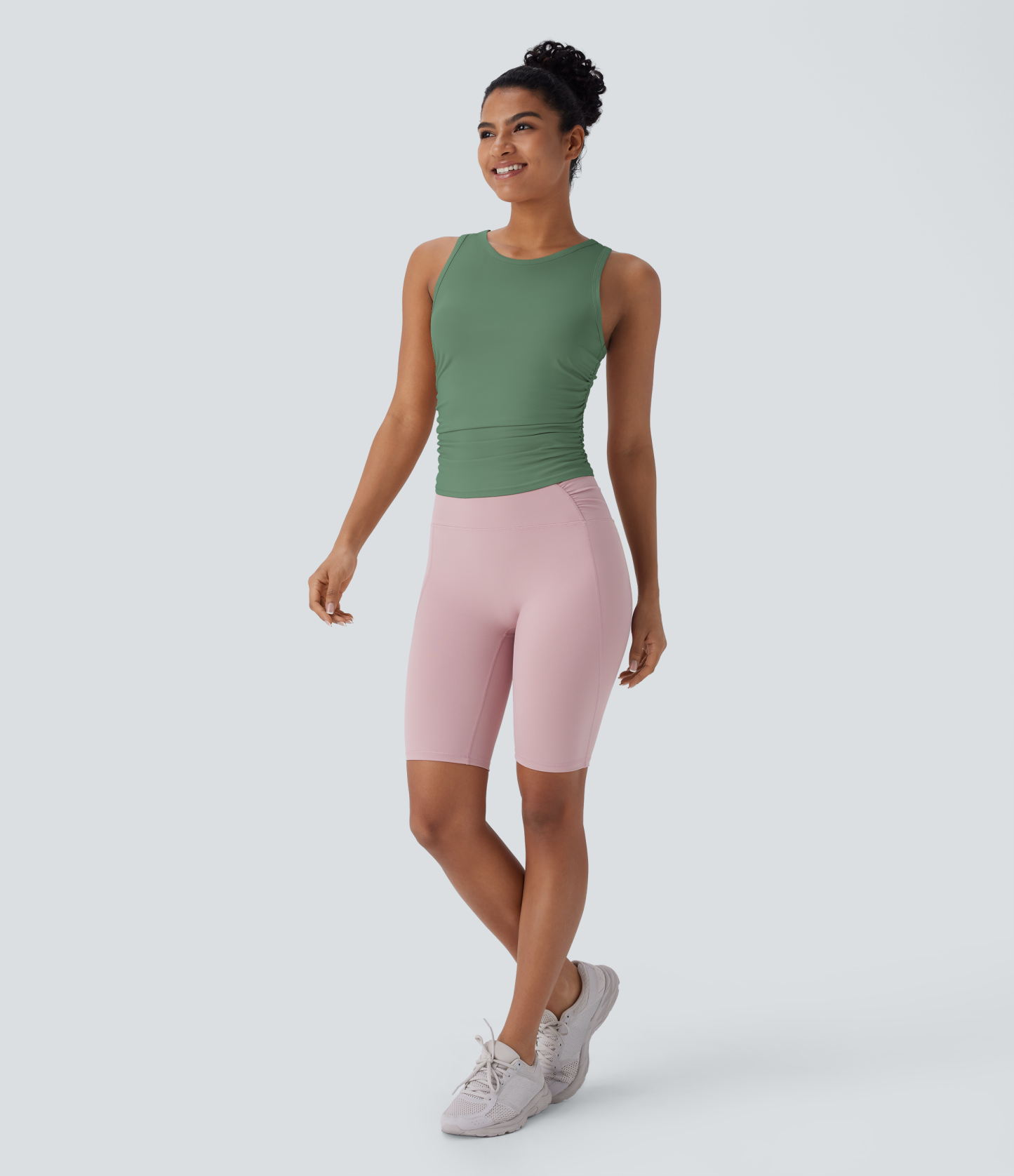 Round Neck Racerback Ruched Yoga Tank Top