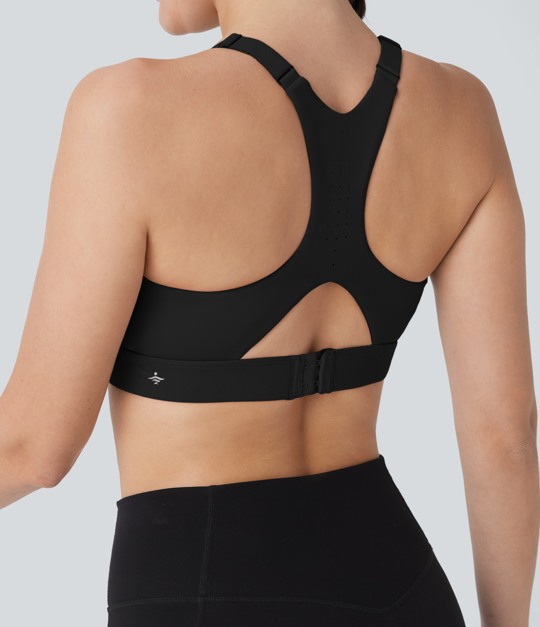 Medium Support Molded Cups Perforated Adjustable Hook Quick Dry Training Sports Bra  D-F Cups