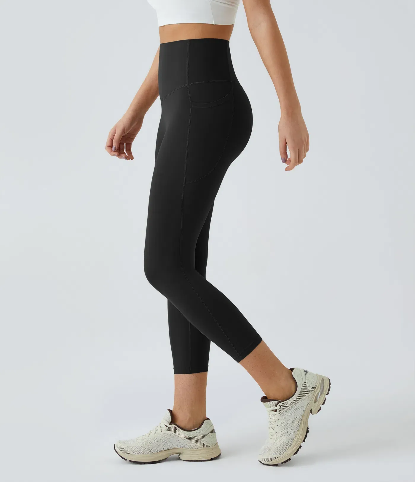 High Waisted Tummy Control Pocket Shaping Training Capri Leggings