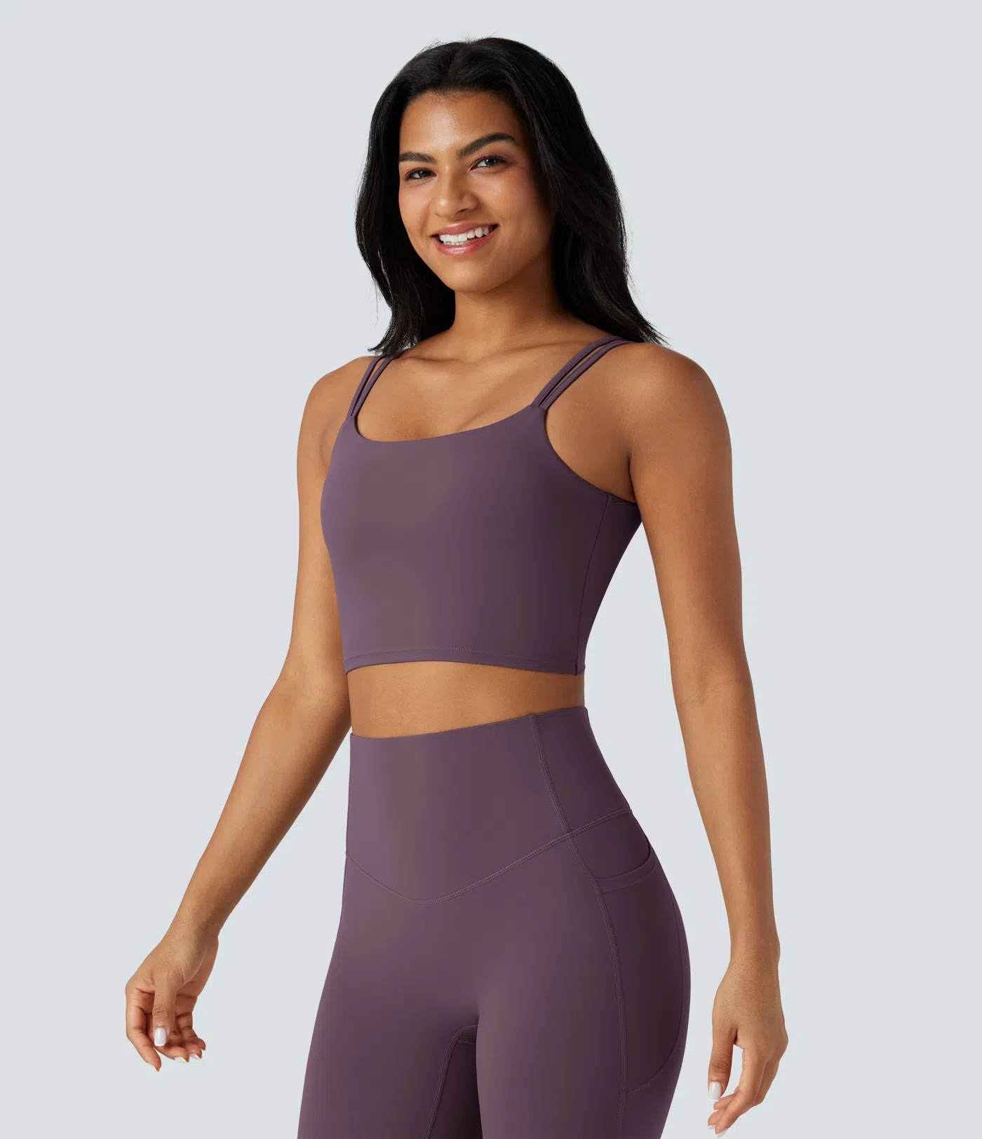 Double-shoulder-strapped, Knot-front, Backless Cropped Yoga Tank Top