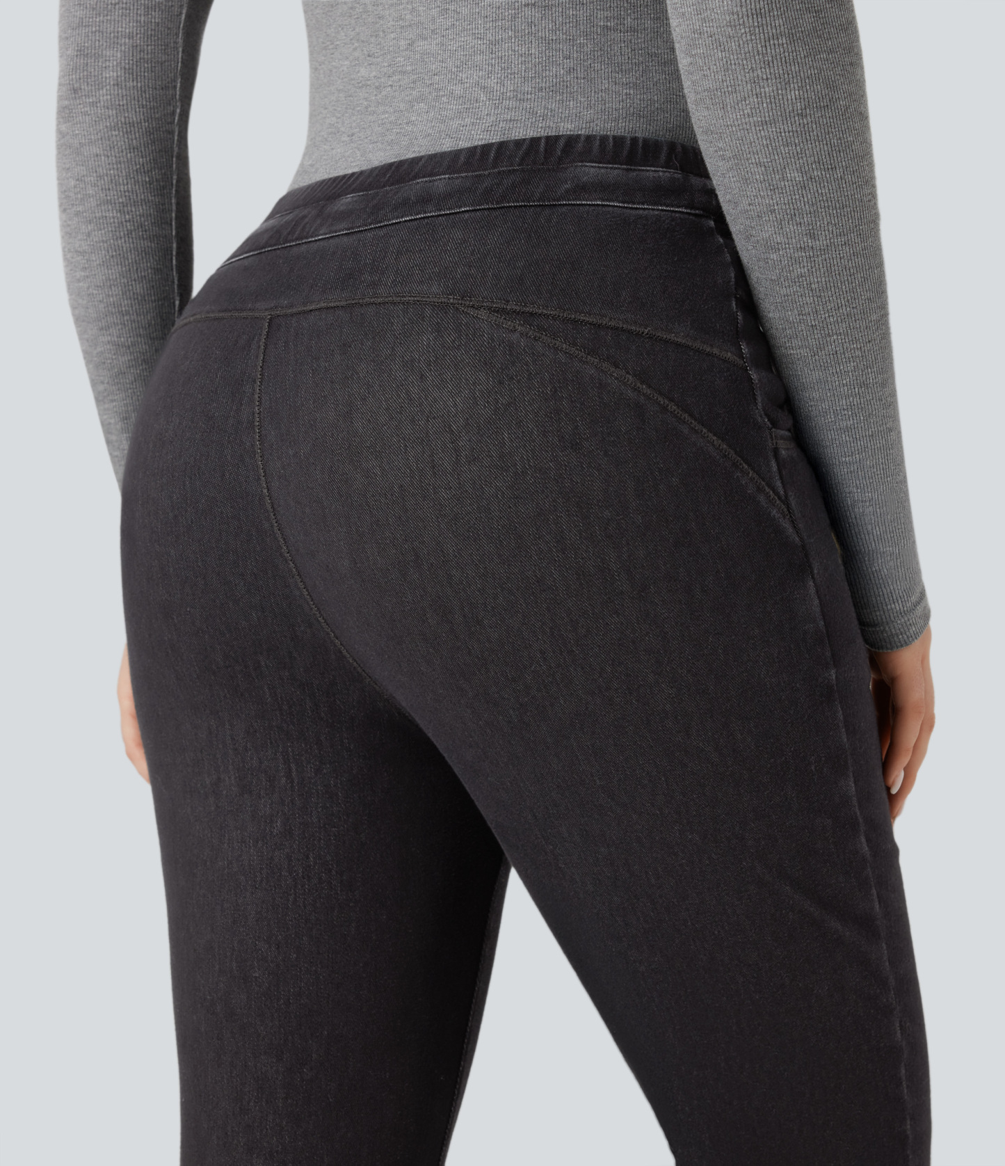 Denim Heat High Waisted Drawstring Casual Flare Leggings with Pockets