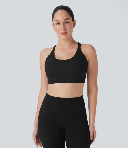 Medium Support Molded Cups Perforated Adjustable Hook Quick Dry Training Sports Bra  D-F Cups