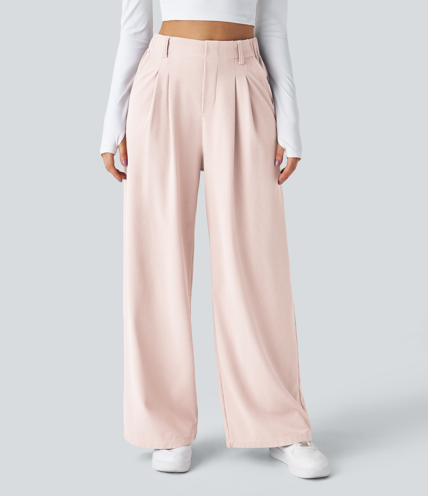 High Waisted Pocket Wide Leg Waffle Work Pants