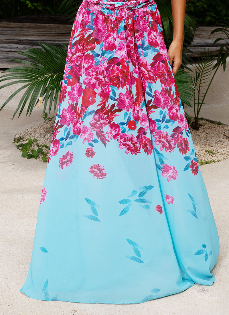 Halter Floral Print One Piece Swimsuit and Skirt or Sarong