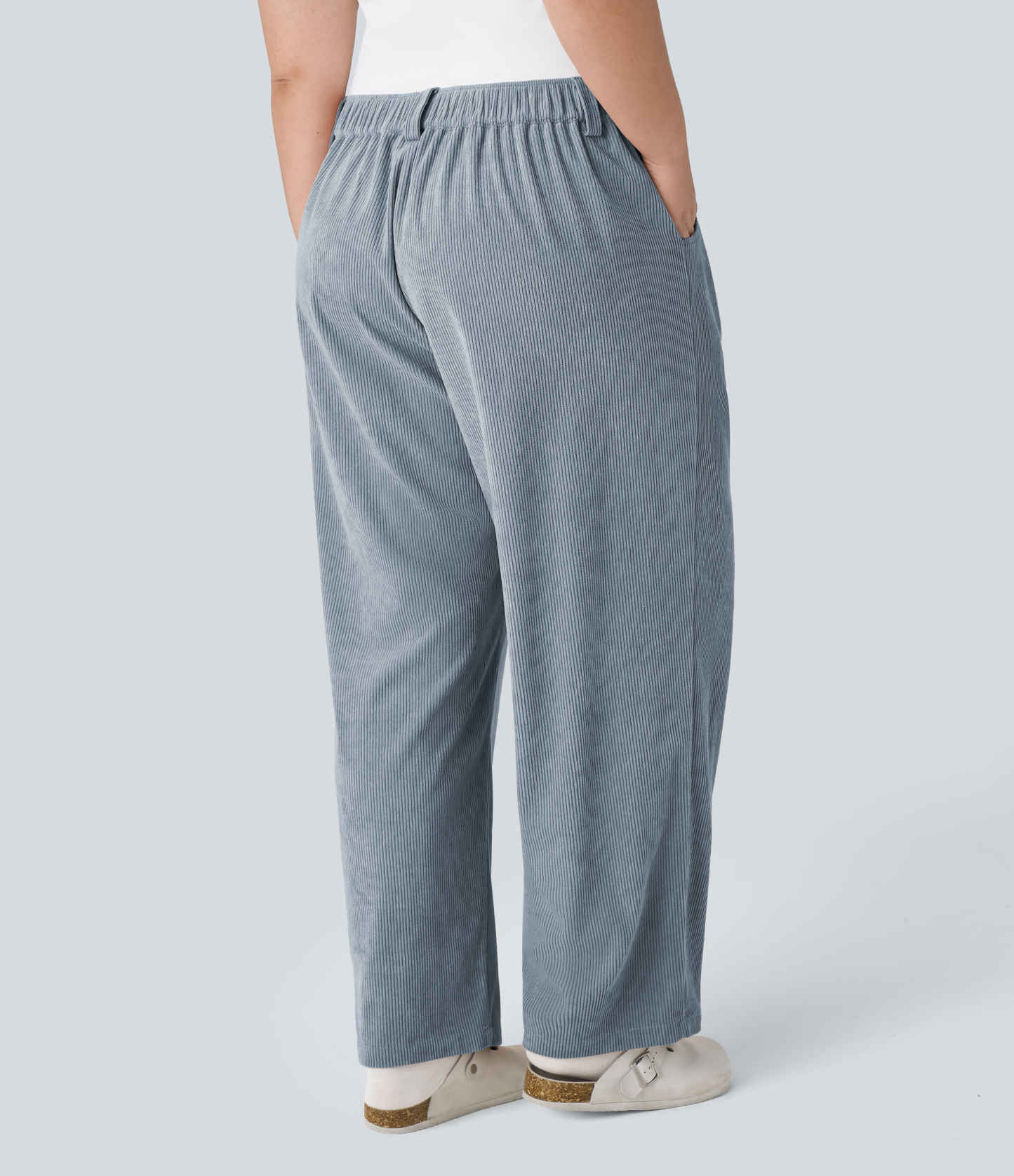 Mid Rise Zipper Pocket Plus Size Corduroy Casual Pants