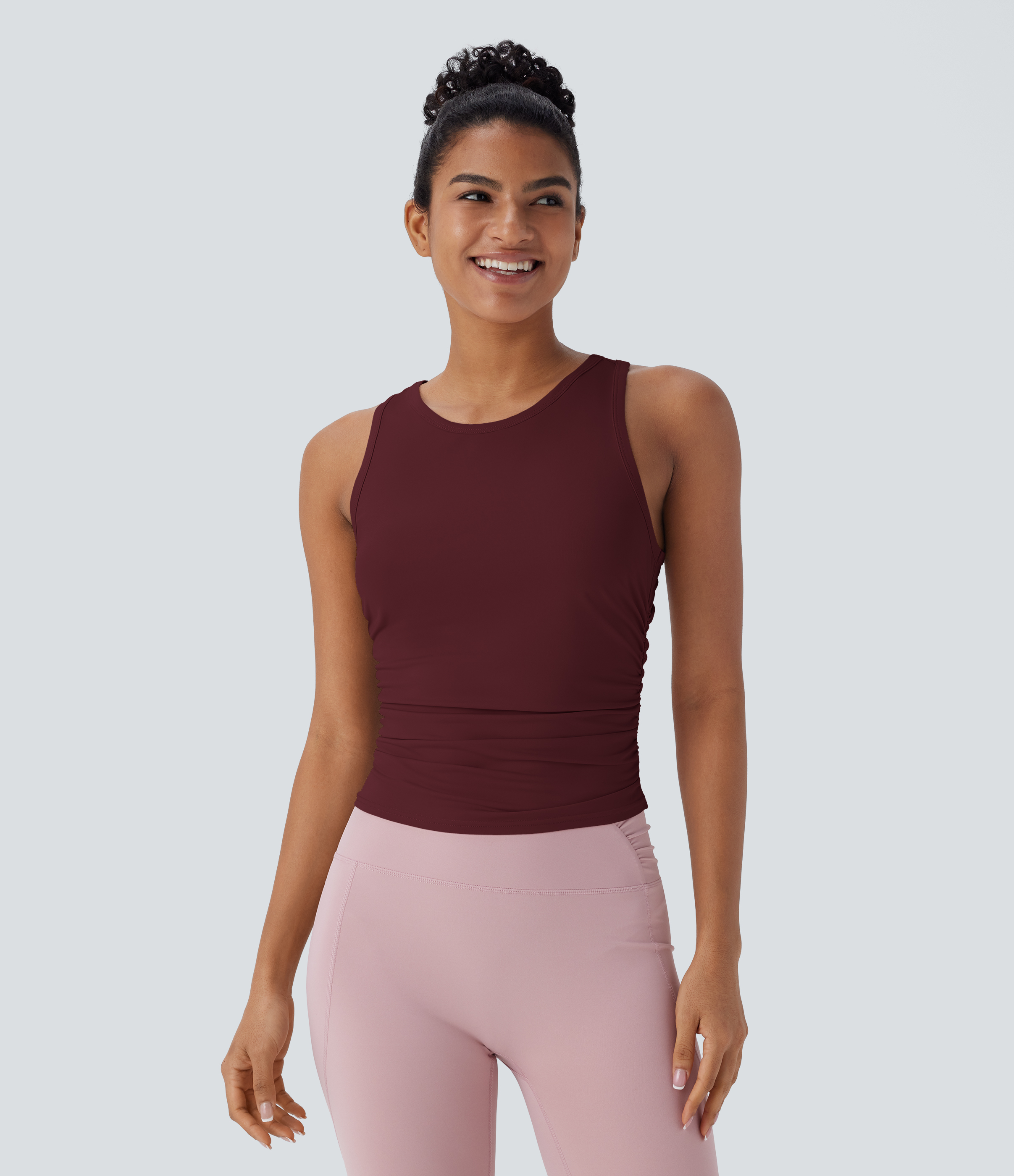 Round Neck Racerback Ruched Yoga Tank Top