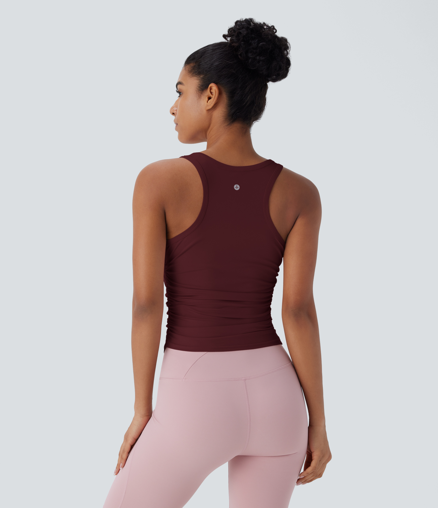 Round Neck Racerback Ruched Yoga Tank Top