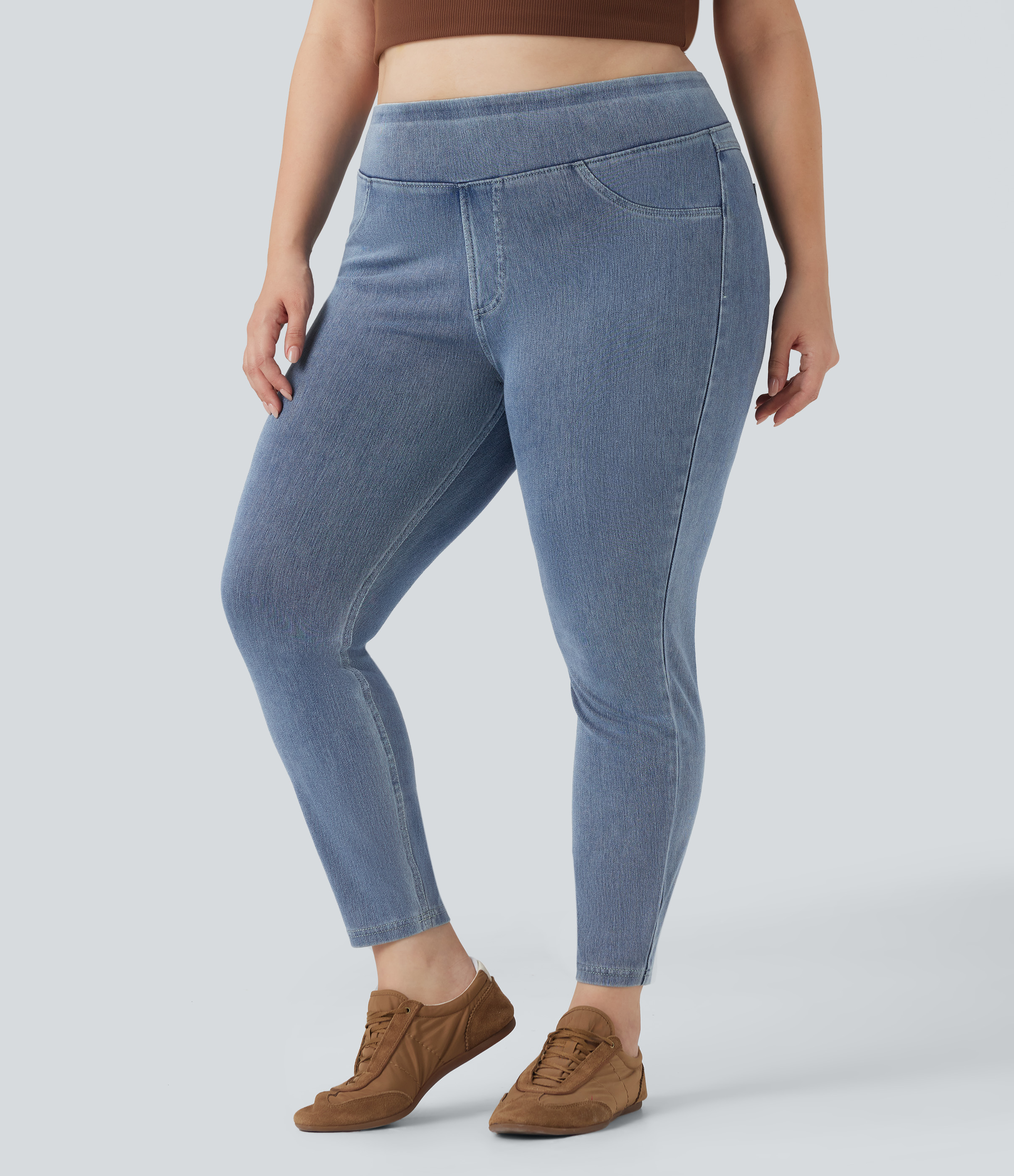 High Waisted Pocket Denim Plus Size Casual Leggings