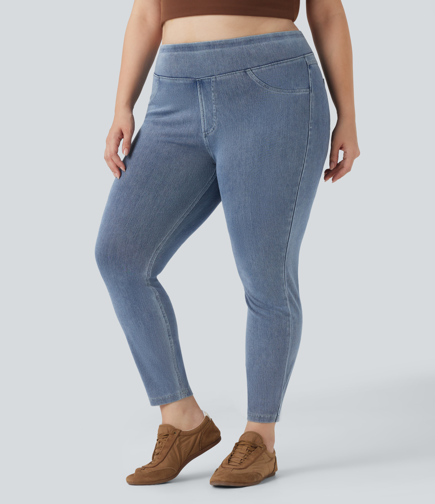 High Waisted Pocket Denim Plus Size Casual Leggings