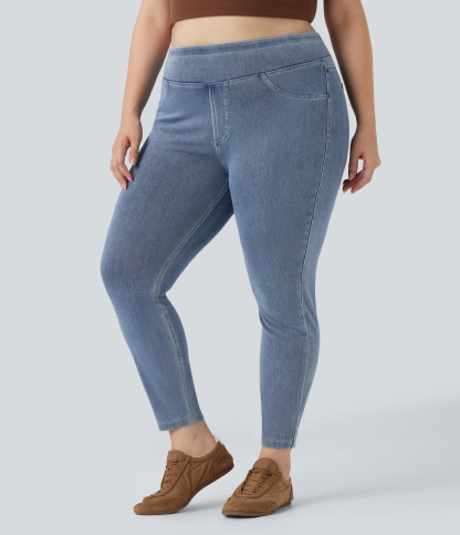 High Waisted Pocket Denim Plus Size Casual Leggings