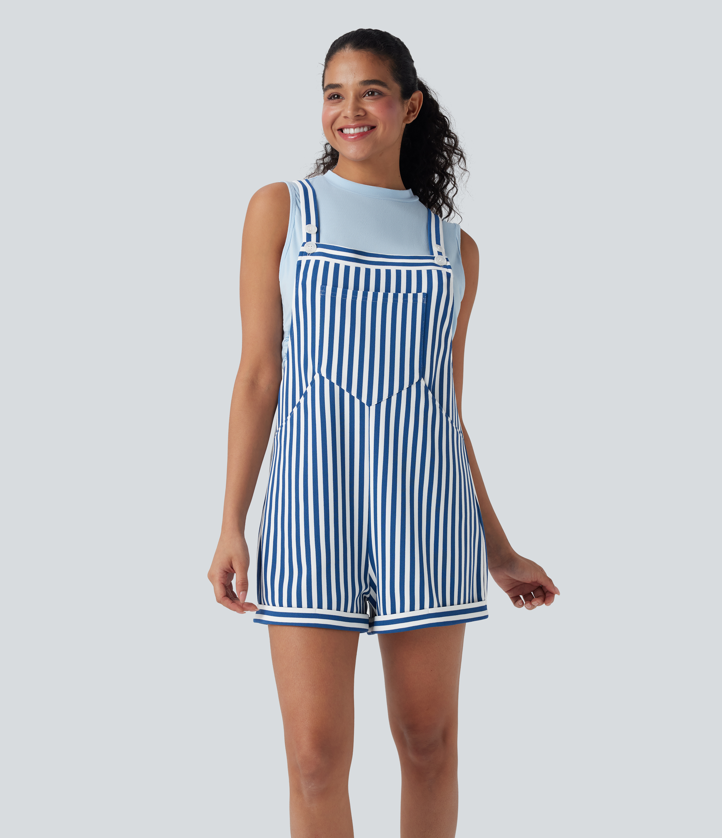 Pockets Stripe Waffle Overalls