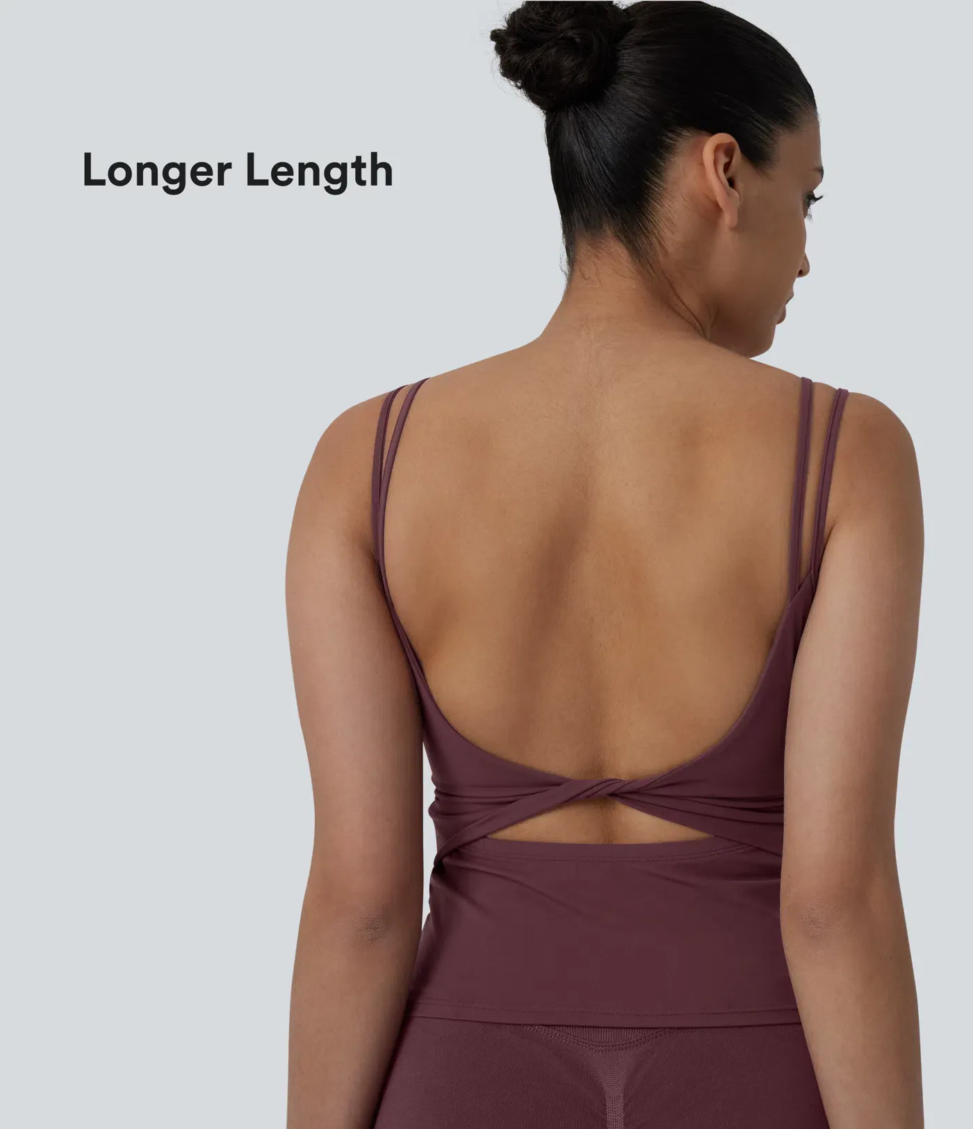 Double-shoulder-strap, Knot-detail, Backless Cropped Yoga Tank – Extended Length