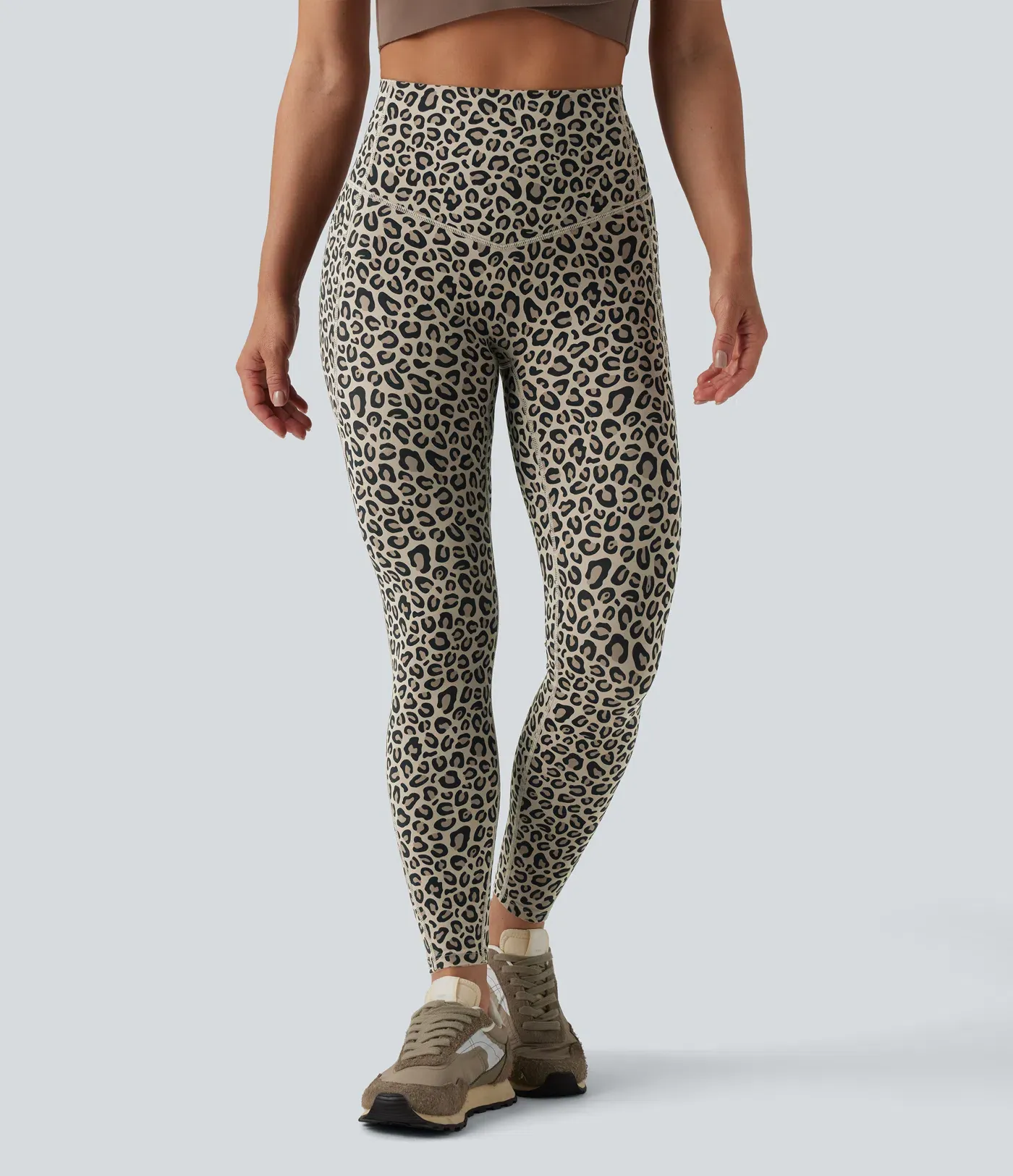 Leopard Print High Waisted Tummy Control Yoga Leggings with Pockets