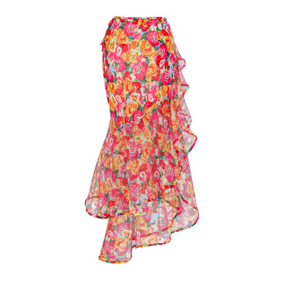 Detachable Double Shoulder Strap With Ruffles One Piece Swimsuit and Sarong Flaxmaker