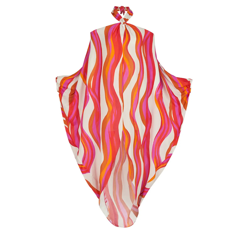 Halter Printed Color Block One Piece Swimsuit and Cover Up
