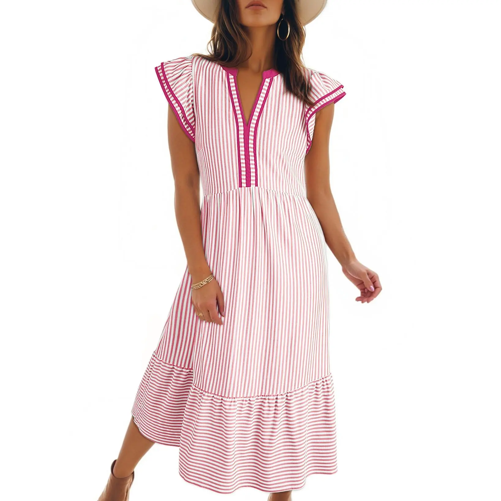 Summer V-Neck Ruffle Maxi Dress