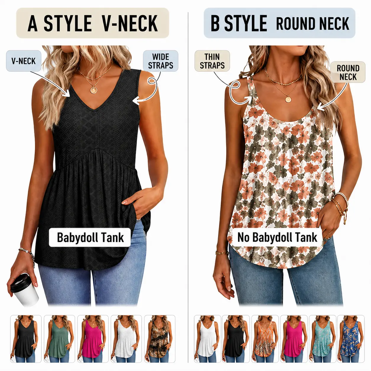 Womens Tank Tops Flowy Peplum Tops (Size Up 1-2 for Oversized Look) for Women Dressy Sleeveless V Neck Babydoll Tank Tops Fabric Stretchy tank tops summer tops