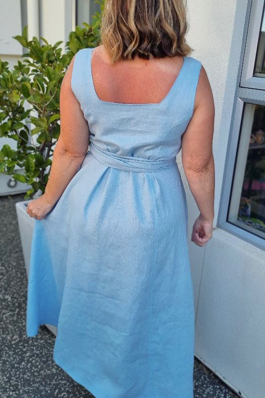 Solid Color Square Neck Tie-Waist Maxi Dress